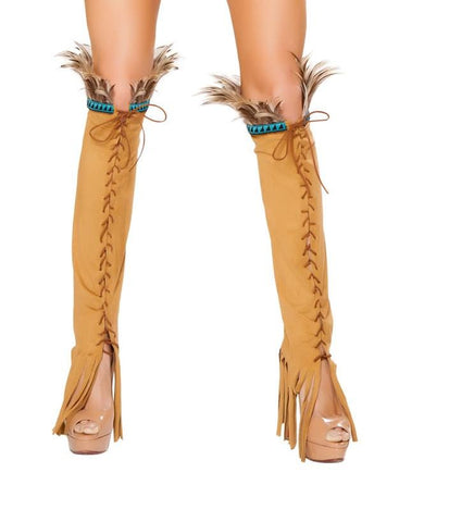 Lace-up Suede Leggings With Feather and Fringe Details