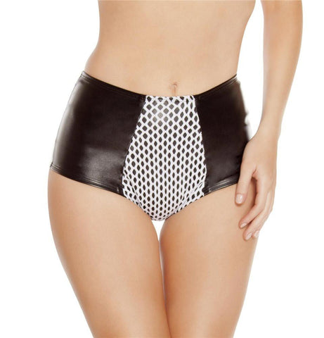 High Waisted Leatherette Shorts with Fishnet Details