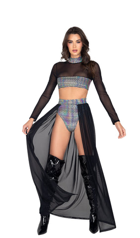 Open Long Sheer Skirt with Waisted Band