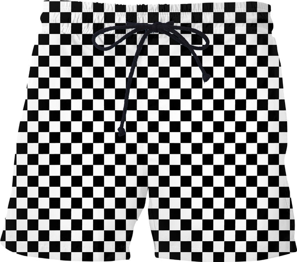 Black & White Checkered Swim Shorts