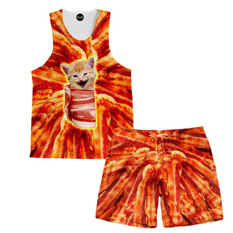 Bacon Cat Tank and Shorts Outfit