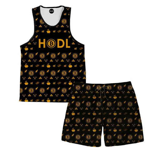 Bitcoin HODL Gold Tank and Shorts Outfit