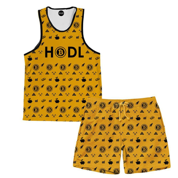 Bitcoin HODL Yellow Tank and Shorts Outfit