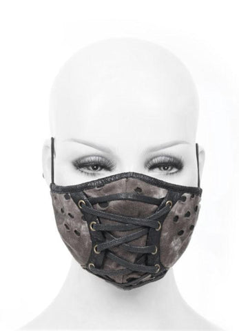 Lace-up Brown Tie-dye Ribbed With Lace Mask