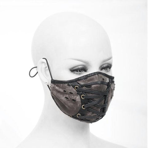 Lace-up Brown Tie-dye Ribbed With Lace Mask