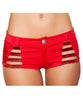 Red Button Front Metallic Strappy Shorts
