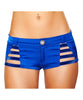 Blue Button Front Metallic Strappy Shorts
