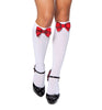 White Knee High Stockings with Plaid Bows