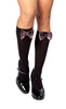 Black Knee High Stockings with Plaid Bows